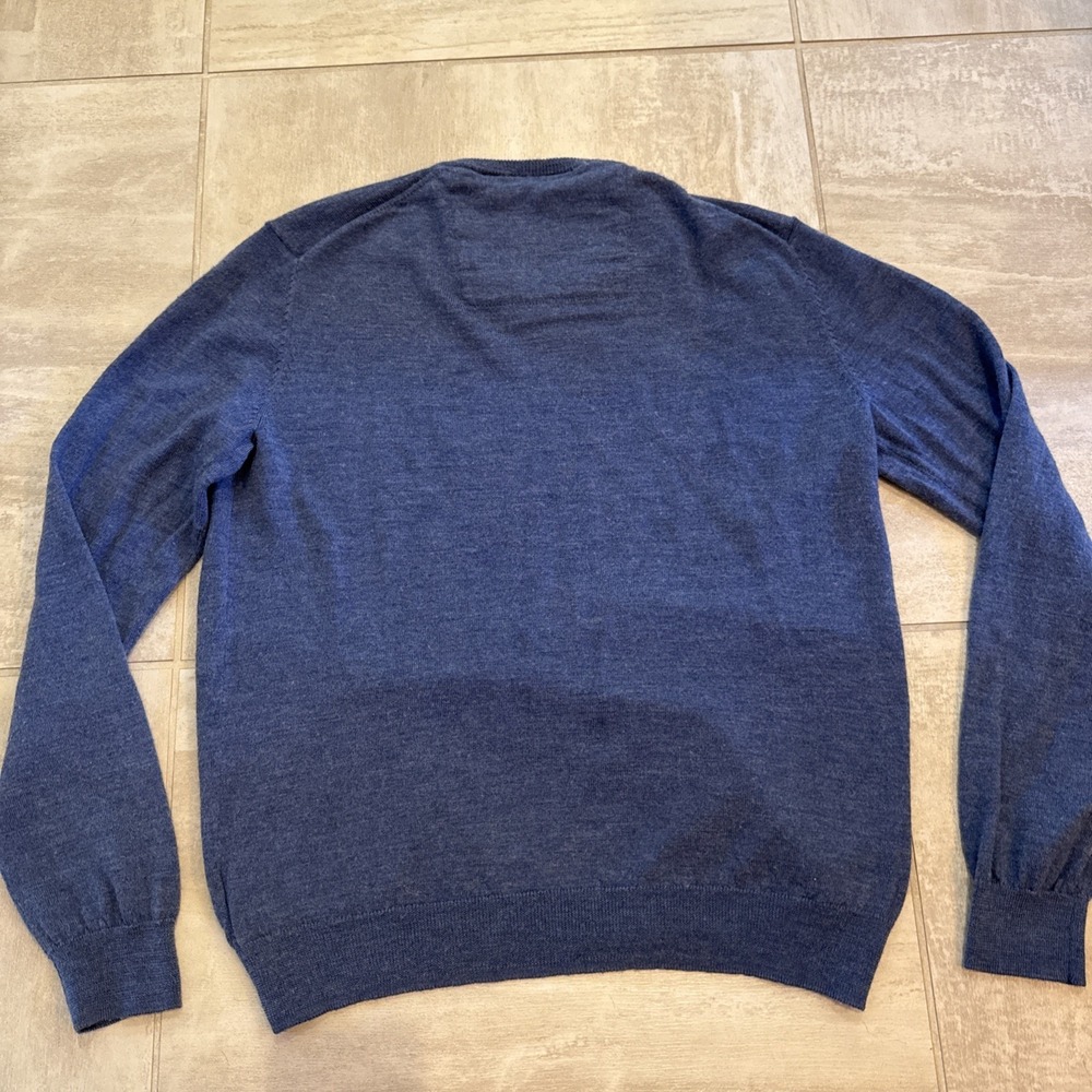 Calvin Klein CK Mens Large 100% Extra Fine Merino Wool V Neckline Sweater Blue - Picture 8 of 8
